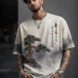 Force Men Printed Round Neck Cotton Blend White, Dark Green T-Shirt